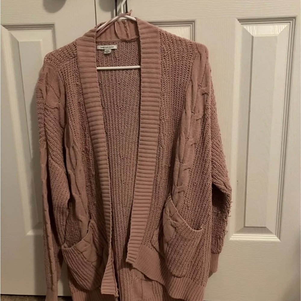 American Eagle Pink Cardigan Sweater with Shawl Collar